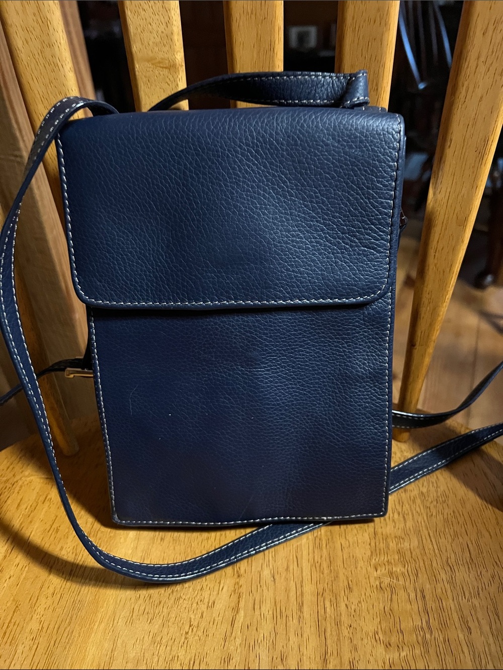 Tignanello Navy Blue Pebbled Leather Crossbody with Silver Plaque - Picture 3 of 9